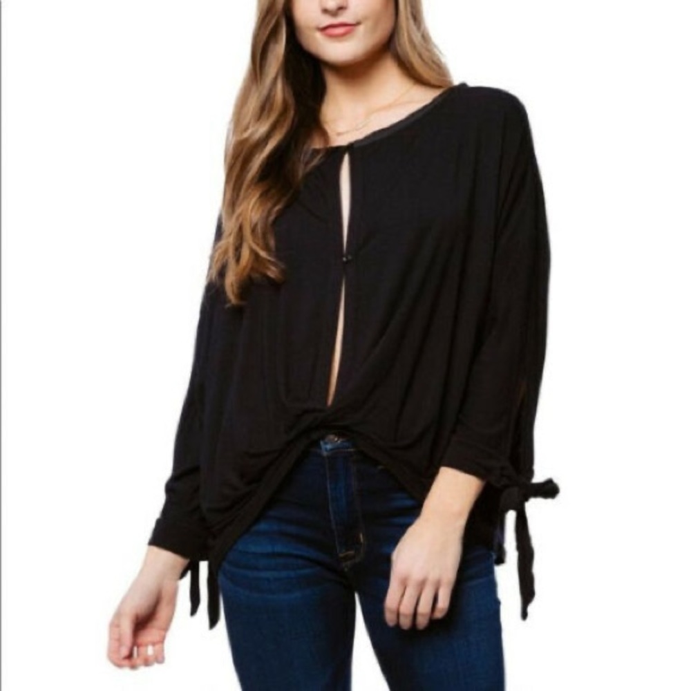 Free‎ People | Keepin On Tie Sleeve Top in Black Size S